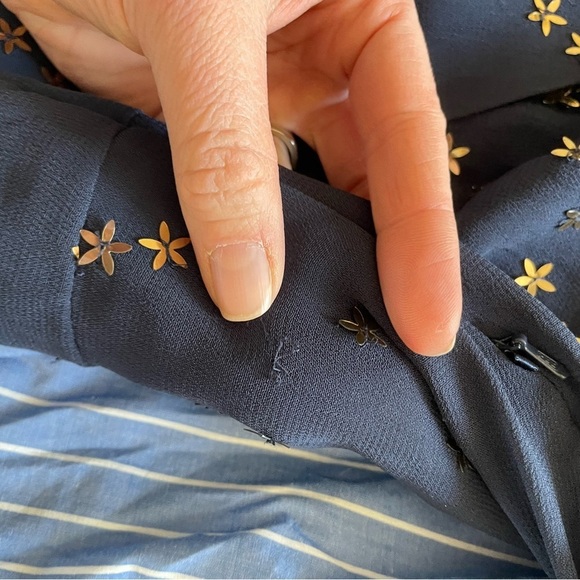 French Connection Navy Star Sequin Long Sleeve Sheer Dress - Picture 11 of 16